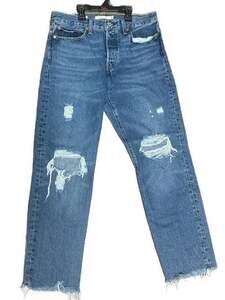 Levi's Wedgie Straight High Rise Raw Hem Distressed Jeans